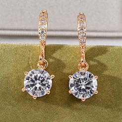 Латунные серьги-кольца из прозрачного кубического циркония EJEW-K300-32G