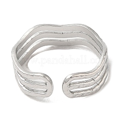 変色しない304ステンレススチール製トリプルラインオープンカフリング（女性用）  ステンレス鋼色  usサイズ7（17.3mm）&nbsp;RJEW-M149-02P