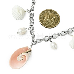 Подвески нагрудники из натурального культивированного пресноводного жемчуга и спиральных ракушек NJEW-TA00181