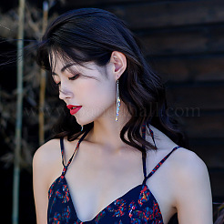 Серьги-капельки из латуни и стекла с кисточками&nbsp;FS-WG2E167-01