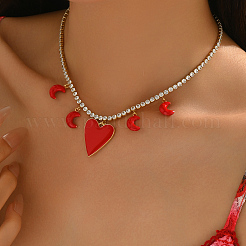 Элегантные латунные прозрачные кубические цирконии теннисная цепочка с подвеской в виде сердца и луны ожерелья-нагрудники для женщин GA9034