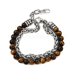 Круглые бусины из натурального камня с тигровым глазом BJEW-D330-02P-08