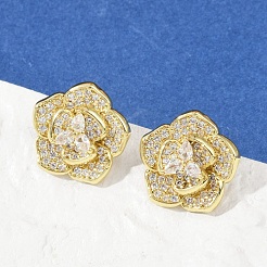 Серьги-гвоздики из латуни с микро-паве и прозрачным фианитом EJEW-M082-19G