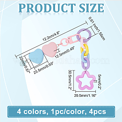4 шт. 4 цвета пластиковый красочный матовый брелок в форме сердца с цветочными цепочками мобильные аксессуары украшения HJEW-WR0001-07