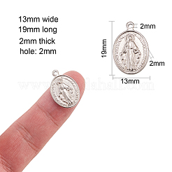 304ステンレスペンダント  聖母マリアとオーバル  奇跡のメダル  ステンレス鋼色  19x13x2mm  穴：2mm&nbsp;STAS-CJ0003-05