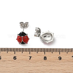 女性のための真鍮エナメル スタッド イヤリング  てんとう虫  プラチナ  10x9.5mm&nbsp;EJEW-A126-04P