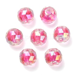 UVメッキ透明アクリルヨーロピアンビーズ  大穴ビーズ  ラウンド  濃いピンク  13.5x13mm  穴：4mm&nbsp;OACR-F004-03H