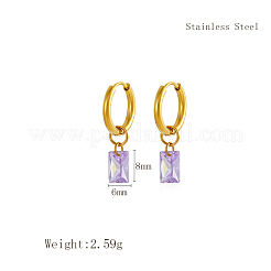 Элегантные прямоугольные серьги-кольца из нержавеющей стали с фиолетовым кубическим цирконием LR9784
