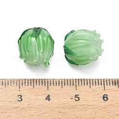 手作りランプワークビーズ  チューリップ  ミディアムシーグリーン  13~14.5x13.5mm  穴：1.4mm&nbsp;LAMP-F041-02-A10