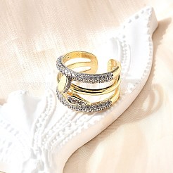 Латунные микро проложить манжеты кольца кубического циркония RJEW-V007-05GP