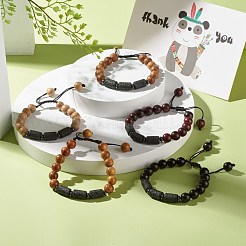 Bracelet en perles rondes tressées en bois naturel&nbsp;BJEW-JB07345