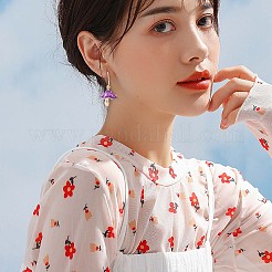 エナメル マッシュルーム ダングル スタッド ピアス  女性用金メッキ合金ハーフフープピアス  パープル  47x24.5mm  ピン：0.7mm&nbsp;JE987A