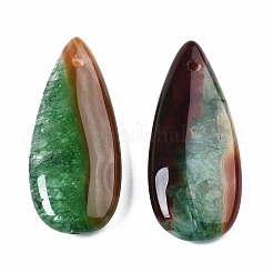 天然ブラジルの瑪瑙ペンダント  染め＆加熱  ティアドロップ  グリーン  39~40x17~18x6~7mm  穴：1.5mm&nbsp;X-G-S364-099B