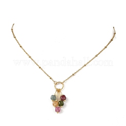 Colliers pour femmes avec pendentif à pampille en tourmaline naturelle multicolore facettée en forme de cube&nbsp;NJEW-JN06234