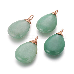 天然石グリーンアベンチュリンペンダント  ローズゴールドトーン真鍮パーツ  ティアドロップ  36~37x21~22x7~8mm  穴：4~5mm&nbsp;G-I214-B04