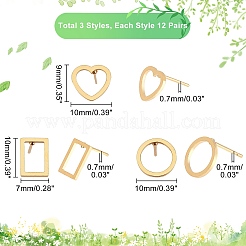 36 пара серег-гвоздиков в форме прямоугольника EJEW-DC0001-10