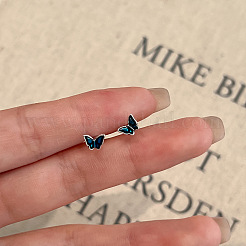 Серьги-гвоздики с бабочкой 999 изящные серебряные с эмалью FS-WG044EC-01