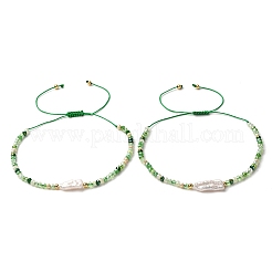 Женские плетеные браслеты из натурального жемчуга кеши и стеклянных бусин BJEW-JB12369