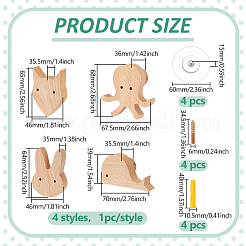4 шт. вешалка для одежды из дерева в 4 стилях с изображением животных&nbsp;AJEW-PH0007-77B