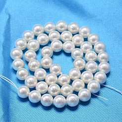 ABカラーメッキシェルパールラウンドビーズ連売り  ホワイト  12mm  穴：0.8~1mm  約33個/連  15.74インチ&nbsp;BSHE-L011-12mm-C001