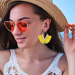 10 пара двухцветных хлопковых серег-колец с кисточками в форме ромба&nbsp;EJEW-AN0001-27