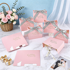 リボンハンドル付き、金箔押しのサンキューペーパー、キャンディギフトトートボックス  結婚式のパーティーのために  長方形  ピンク  11.5x4.5x10cm&nbsp;CON-WH0089-252D