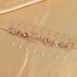 9 pièces 9 style fleur & arbre & feuille & lettre initiale v & bowknot boucles d'oreilles en zircone cubique&nbsp;JX189A