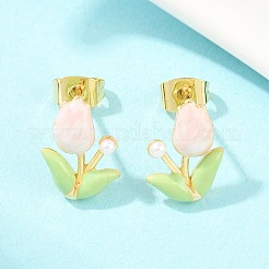 Fleur laiton émail boucles d'oreille&nbsp;EJEW-T051-08B