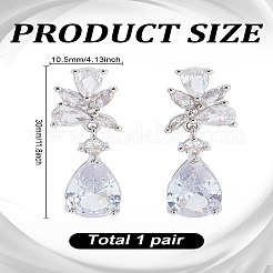 1 пара серег-гвоздиков в форме капли из латуни с прозрачным кубическим цирконием&nbsp;EJEW-LP0001-76