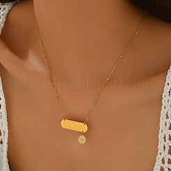 Весна-лето белые ромашки длинные овальные эмалевые подвески из нержавеющей стали для женщин QJ9119-2