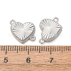 真鍮製のハート型リンクコネクターチャーム  長持ちメッキ  ラックめっき  プラチナ  10.5x13x2mm  穴：1.2mmと1mm&nbsp;KK-H298-04P