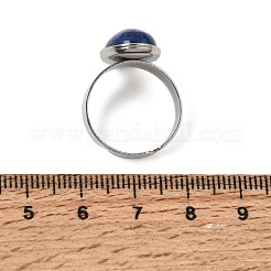 女性用調節可能304ステンレススチール製指輪  天然ラピスラズリと  オーバル  ステンレス鋼色  17mm&nbsp;GG-CBA7994-04P-16