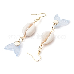 Серьги-подвески из натурального стекла с ракушками каури&nbsp;EJEW-JE06385-03