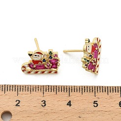 Серьги-гвоздики Санта-Клауса из латуни с микропаве из кубических цирконий EJEW-B149-03G