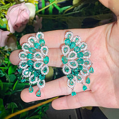 Серьги-гвоздики с подвесками из латуни с микропаве из кубических цирконий в форме веера с каплевидной формой&nbsp;FS-WG9C581-01