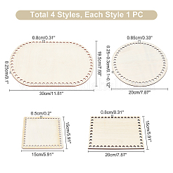 4個 4スタイル DIY 編みかぎ針編み木製バッグ底  ハンドバッグ財布ベース  長方形＆楕円形＆フラット円形＆正方形  バリーウッド  1個/スタイル&nbsp;WOOD-CA0001-44