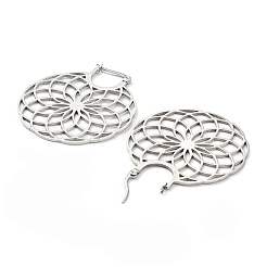 Orecchini a cerchio con fiore cavo in acciaio inossidabile 304 anti-ossidazione per donna&nbsp;EJEW-R156-06P