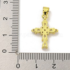 ラックメッキ真鍮マイクロパヴェキュービックジルコニアペンダント  長持ちメッキ  18KGP本金メッキ  鉛フリー＆カドミウムフリー  クロス  透明  21x15x3mm  穴：4x3mm&nbsp;KK-C074-32G-02