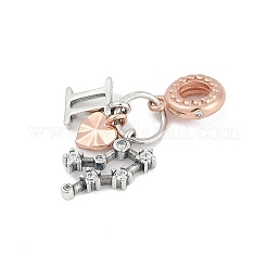 キュービックジルコニアのヨーロッパビーズ付き真鍮ペンダント  十二星座  双子座  29.5~35.5mm&nbsp;KK-Q015-01E