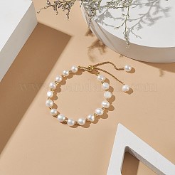 Pulsera con cuentas redondas de latón y perlas naturales teñidas&nbsp;BJEW-JB09008-04