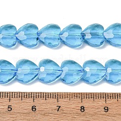 透明ガラスビーズ連売り  ハート  多面カット  ディープスカイブルー  10x10x4.5mm  穴：1mm  約70個/連  25.83''（65.6センチメートル）&nbsp;GL-CBA7A17-03A-05