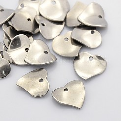 変色しにくい304ステンレススチールのハートチャーム  ウェーブのかかった  ステンレス鋼色  15x16x2mm  穴：2mm&nbsp;STAS-N038-02