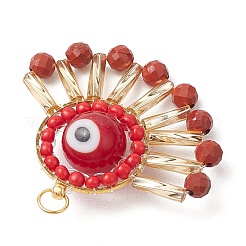 Подвески из натуральной красной ограненной яшмы и бусин ручной работы в технике лэмпворк PALLOY-MZ00472-02