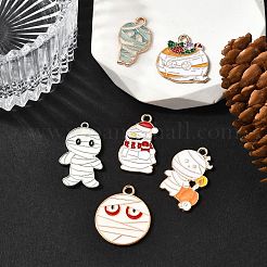 6pcs6スタイルハロウィーンテーマ合金エナメルペンダント  白いミイラの形  ミックスカラー  20.5~26.5x12.5~20x1~1.5mm  穴：1.5~1.8mm  1個/スタイル&nbsp;ENAM-FP0002-99