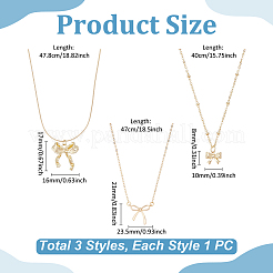 3 шт. 3 стиля ожерелья с подвеской-бантом из латуни и нержавеющей стали для женщин NJEW-UN0001-66