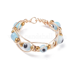Anello per dito rotondo con perline intrecciate a lume di malocchio&nbsp;RJEW-JR00449