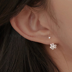S999 ファインシルバースタッドピアス  クローバー  銀  7x8mm&nbsp;EJEW-A127-01S