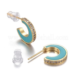 Orecchini a mezzo cerchio in ottone micro pavé di zirconi chiari&nbsp;EJEW-L231-64
