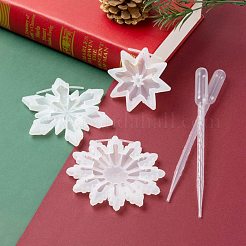 クリスマススノーフレークシリコンペンダントモールド  使い捨てプラスチックトランスファーピペット付き  レジン型  UVレジン用  エポキシ樹脂ジュエリー作り  ホワイト  ペンダントモールド：3個&nbsp;DIY-LS0003-06