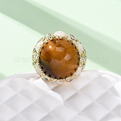 Полукруглые кольца-манжеты из натурального тигрового глаза с кубическим цирконием&nbsp;RJEW-M076-01G-03